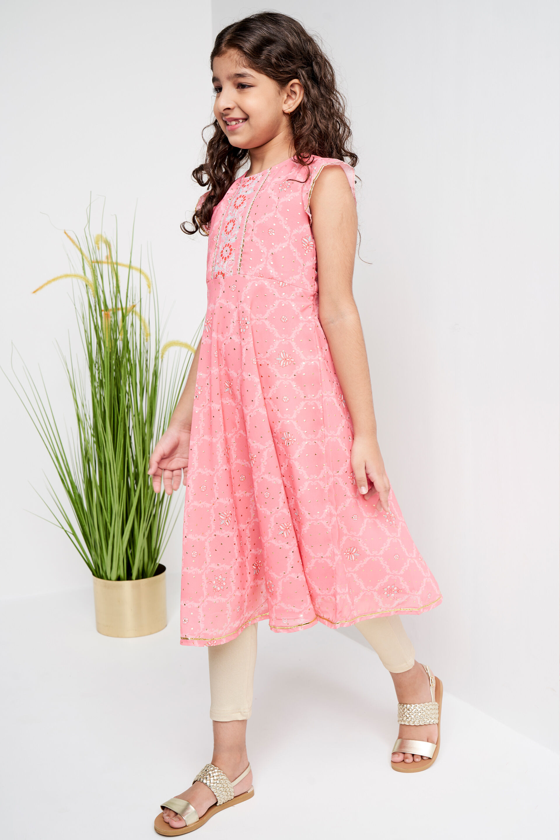 Pink Ethnic Motifs Flared Suit, Pink, image 2